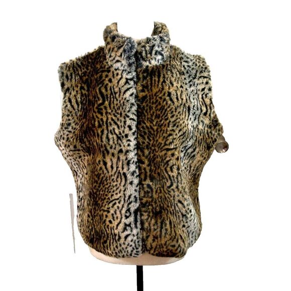 Women Leopard Print Faux Fur Sleeveless Vest - Picture 2 of 7